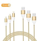 Marvotek 3-Pack 6 FT Nylon Braided iPhone Charger Cable Tangle-free Lightning Cable for iPhone iPad iPod Gold