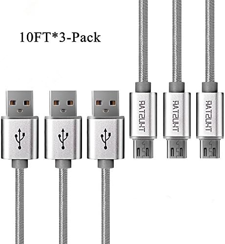 Thustar USB Cable 10FT Braided Micro USB Cable/Samsung Charging Cable - Android Charging Cable for Galaxy S7/S6, Sony, Motorola and More (Pack of 3)