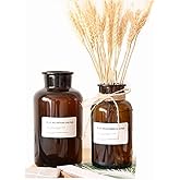 Amber Glass Vase Set of 2, Small Bud Vase for Rustic Home Decor Apothecary Jars Mini Vintage Flower Vases Centerpiece for Wedding Decorations, Decorative Glass Bottles (17+34OZ)