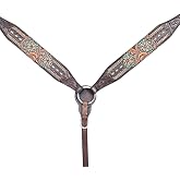HILASON Western Horse Headstall Breast Collar Tan Leather | Hand-tooled design, stainless hardware, premium American cowhide, adjustable fit, training and showing