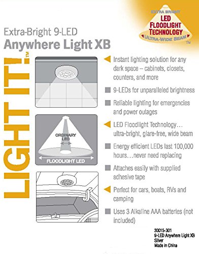 Light It! By Fulcrum 30015-308, 9 LED Wireless Mini Stick On Touch Light, 7 Inch, White