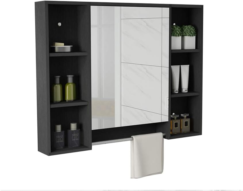 Bathroom Cabinet Locker Wall Mounted Medicine Cabinet Storage Shelf With Mirror Door And Towel Rail Wood Amazon Co Uk Kitchen Home