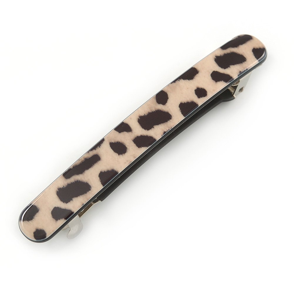 Medium Animal Print Acrylic Barrette Hair Clip Grip (Nude/Black) - 85mm Across