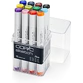 Copic Sketch 12-Color Set, Refillable Blendable Dual-Tip Alcohol Markers | Dual-Tip Alcohol Marker Set for Beginners &amp; Pros, Smooth Blendable Ink for Manga &amp; Drawing - Premium Refillable Set