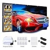 VANKYO Projector Screen 120 Inches 16:9 Portable Indoor Outdoor Projection Polyester Spandex Movie Screen Foldable Wall Mounted with Peel and Hooks