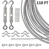 Joddge Stainless Steel Lights Kit, String Light Suspension Kit, Outdoor Light Guide Wire, Includ 110 FT 304 Stainless Steel Wire Rope Cable, Turnbuckle and Hooks
