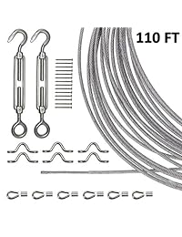 Joddge Kit de luces de acero inoxidable, kit de suspensión de cadena de luz, alambre de guía de luz para exteriores, incluye cable de cuerda de 360.9 ft, hebilla y ganchos