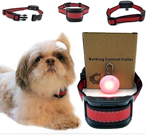 Anti Bark Collar For Small Dogs - Anti Barking Device for Small &amp; Medium Sized Dogs, Stop Barking With Vibration &amp; Sound Stimuli - No Shock- Bark Training Collar - Red Color - free gift: led light