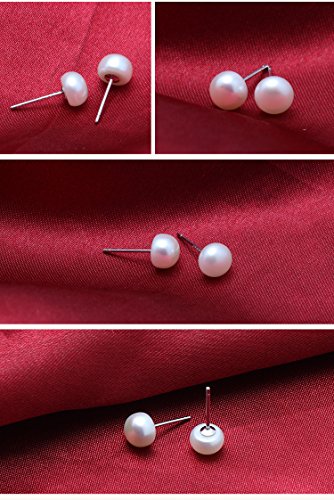 Alyc Pearl Earrings 9mm Freshwater Pearl White Button Stud Earrings with 925 Sterling Silver for Women(9.0-9.5mm)