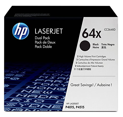 HP 64X (CC364XD) Black High Yield Original LaserJet Toner Cartridges, 2 Cartridges