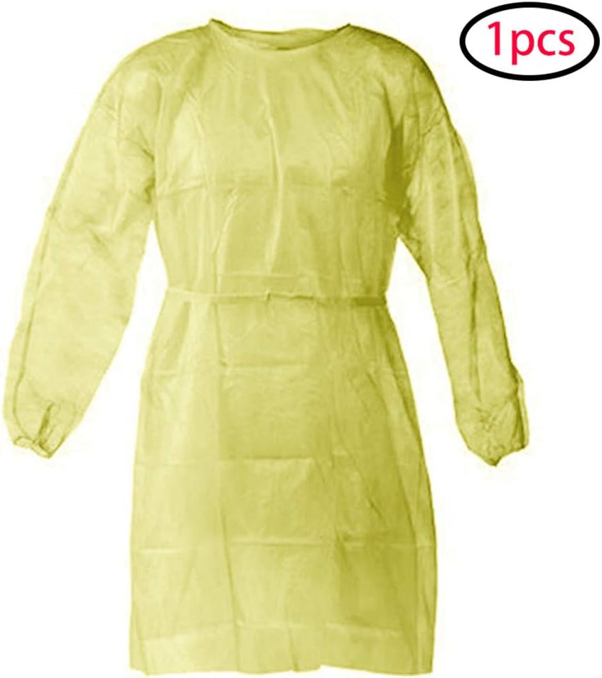Tomppy Disposable Protective Isolation Gowns, Anti-Spitting Anti-Oil Stain Yellow Protective Coverall Safety Work Clothing Uniforms (1PC)