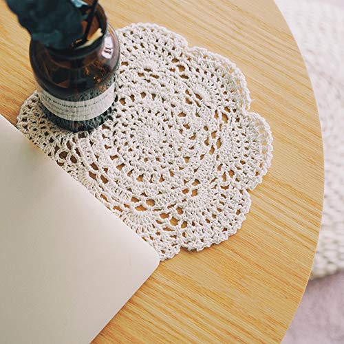 Phantomon 8 Inch Doilies Crochet Round Lace Doilies Cloth Beige Handmade 100% Cotton Crocheted Coasters, Pack of 4
