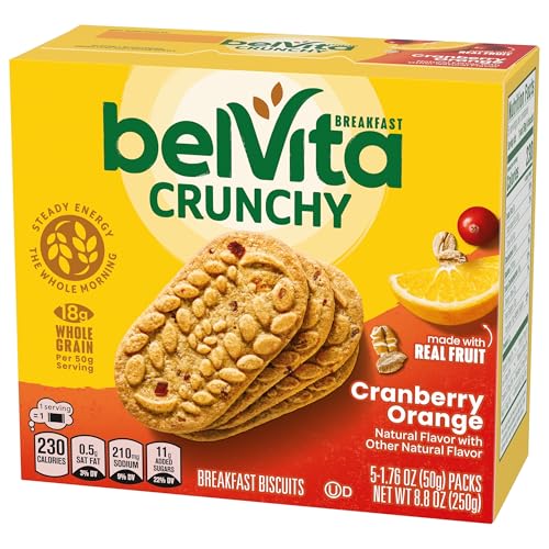 BELVITA CRANBERRY ORANGE BREAKFAST BISCUITS,(5 BISCUITS PER PACK)(PACK OF 5)