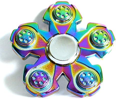 Fidget Spinner EDC Sensory Hand Toy Ideal for Stress Relief, ADD, ADHD, Autism, Focus – Unique Zinc Alloy Rainbow Color Five Sided Design and Durable Metal Bearings for High Top Speed, Prime Delivery