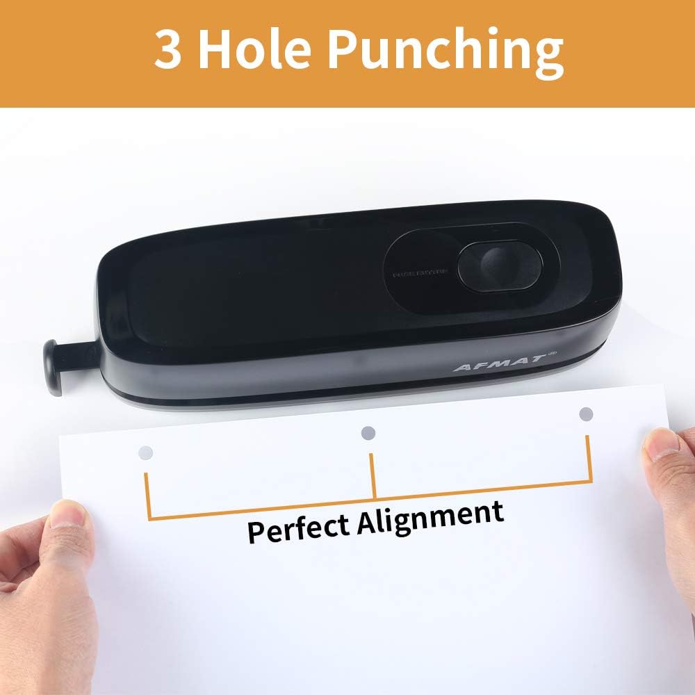 3 Hole Punch, AFMAT Electric Three Hole Punch Heavy Duty, 20-Sheet Punch Capacity, AC or Battery Operated Paper Puncher, Effortless Punching, Long Lasting Paper Punch for Office School Studio, Black : Office Products