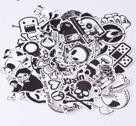 60pcs Black and White Cartoon Stickers Mixed JDM Style Decor Toy Vinyl Decals Luggage Laptop Skateboard Fridge Snowboard Sticker