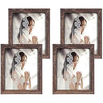Q.Hou 8x10 Picture Frame Wood Patten Rustic Brown Photo Frames Packs 4 with High Difinition Glass for Tabletop or Wall Decor (QH-PF8X10-BR)
