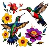 Hummingbird Floral Through Wall PVC Vinyl Car Decals Stickers Waterproof Self-Adhesive Decals for Cars, Laptops, Trucks, Motorcycles Wall Window Luggage Scratch Cover Door Decor Sticker