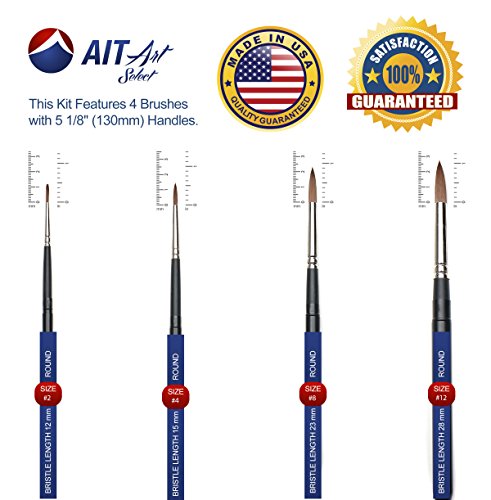 AIT Art Select Paint Brushes - Set of 4 Synthetic Sable Brushes - Handmade in USA - Compact Travel Set