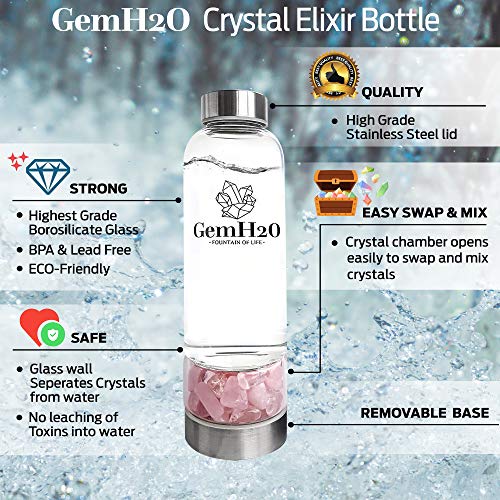 GemH2O Crystal Water Bottle, Inc Bottle Holder 5 Changeable Healing