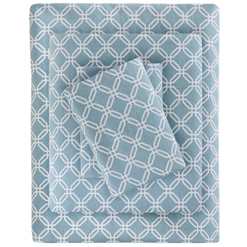 SLEEP PHILOSOPHY True North Cozy Flannel 100% Cotton Ultra Soft Cold Weather Sheet Set Bedding, Twin, Blue Geo 3 Piece