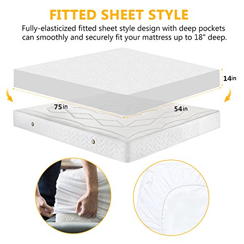 Benewell Waterproof Mattress Protector,Waterproof,Cotton Mattress Cover Encasement, Hypoallergenic,Dust Mite & Bed Bug Resistant, Vinyl Free (Full Size, White)