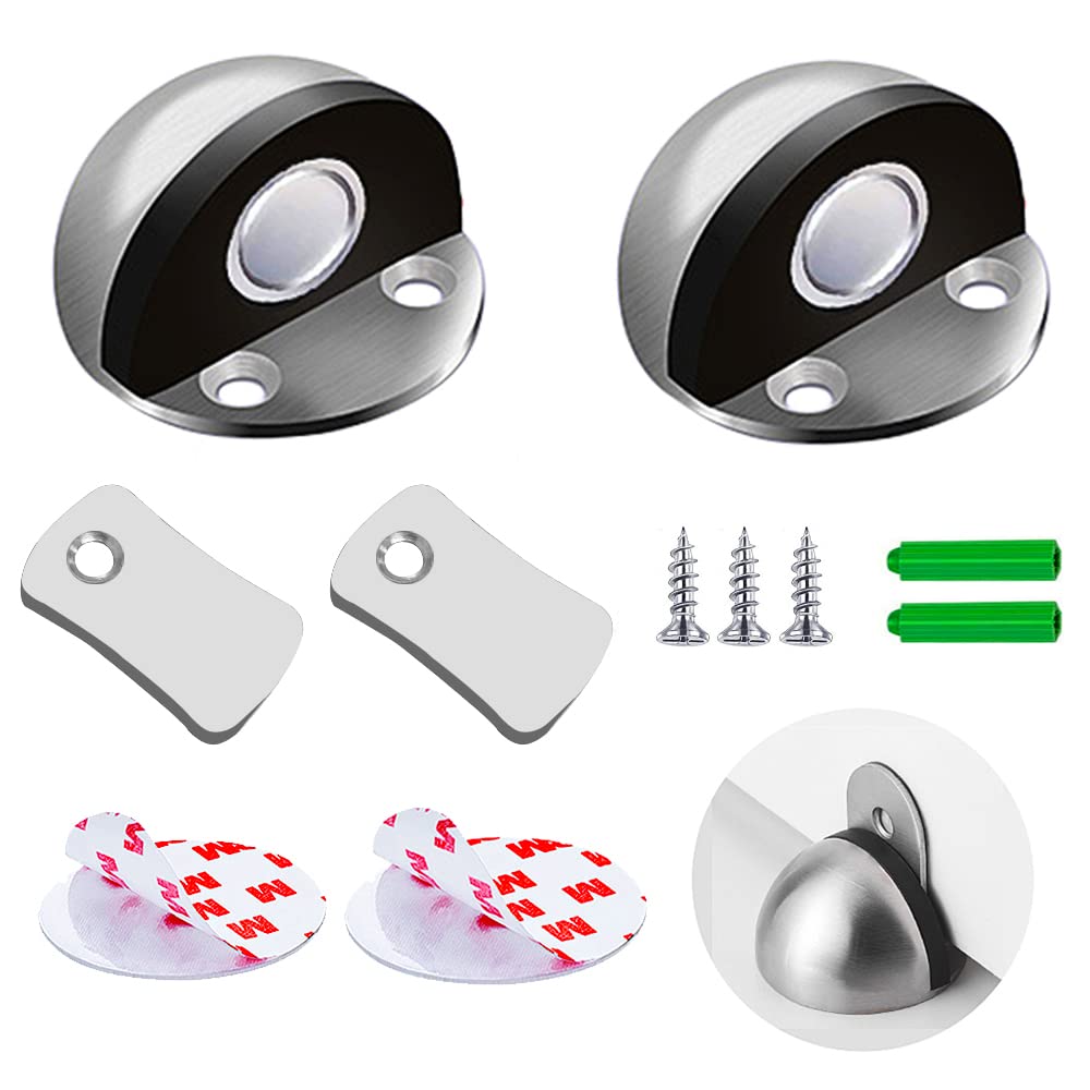 Upgrade Magnetic Wall Door Stop, Adhesive ZUONAI 2 Pack Heavy Duty Door Stopper with Rubber Outdoor, Magnetic Door Stoppers Floor Door Holder Stainless Steel Magnets Door Stops