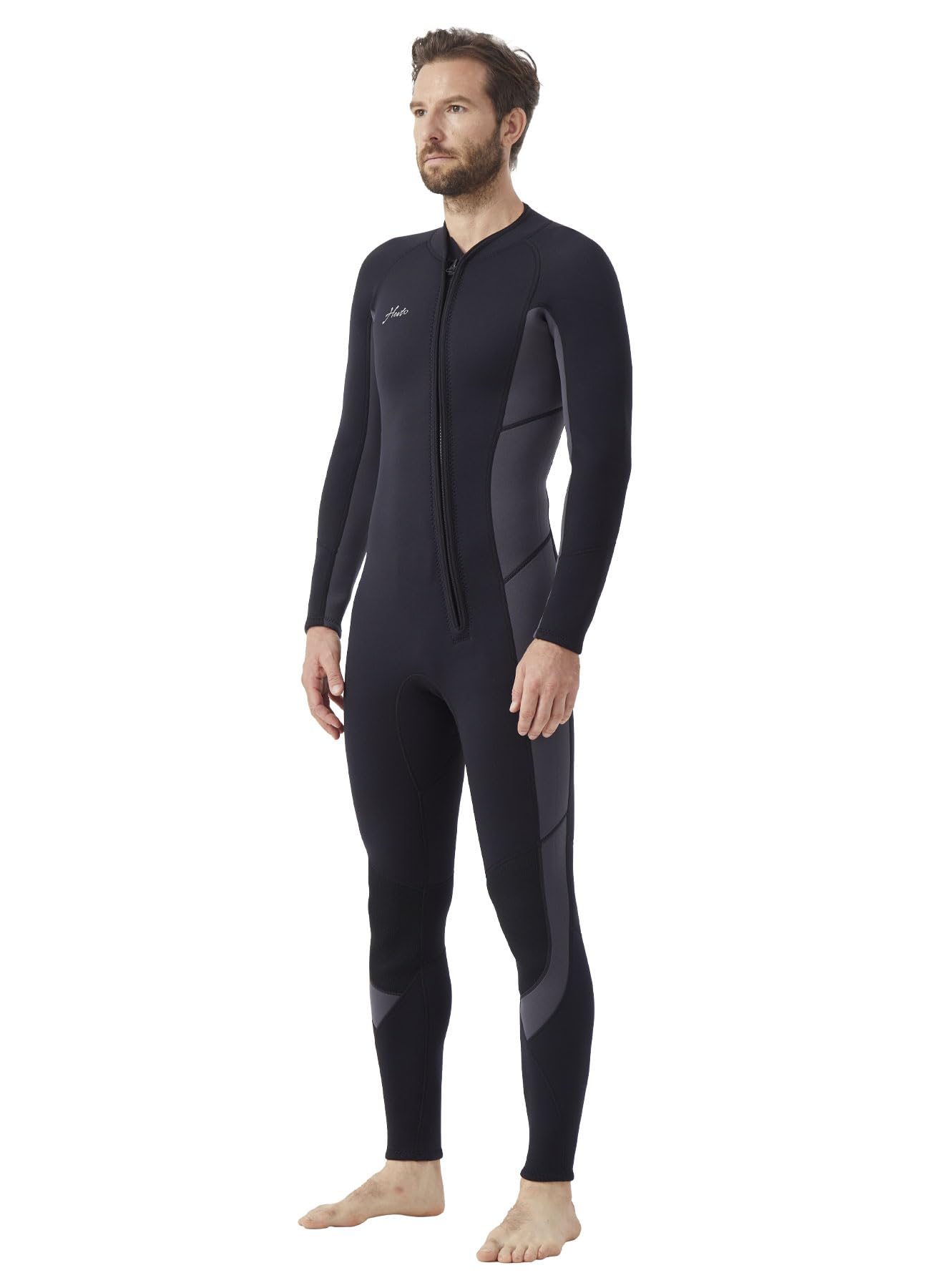 Photo 1 of Hevto Wetsuits Men 3/2mm Neoprene Front Zip Full Wet Suit in Cold Water for Swimming Surfing Diving Snorkeling Paddle Boarding (M3-Gray, L)