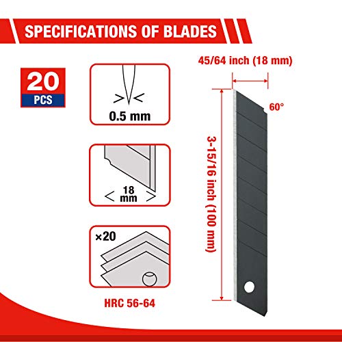 WORKPRO 5-Pack Snap Off Box Cutters with 20 Sharp Blades, Retractable Utility Knife for Cutting Cardboard, Boxes, Carper, Rope