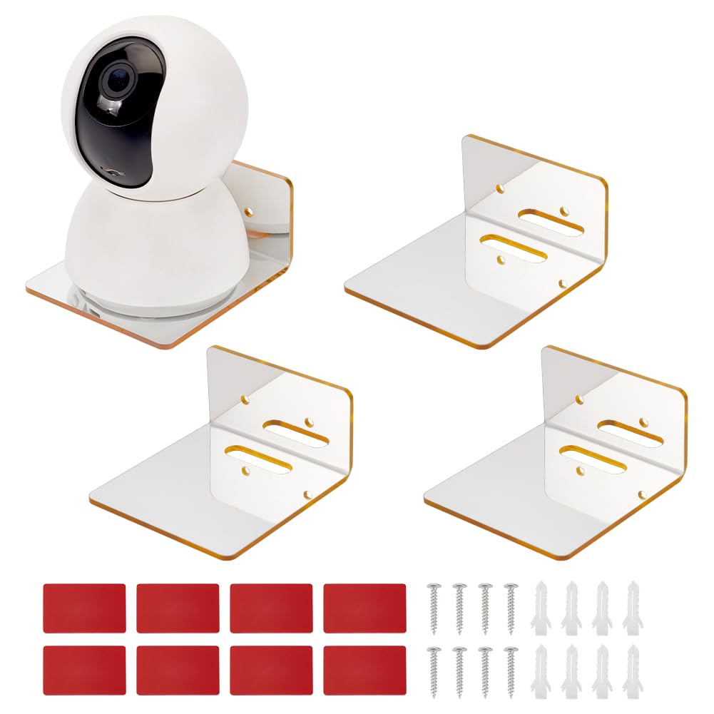 PH PandaHall 4 Sets Acrylic Floating Shelves Wall Mounted Display Golden Wall Shelves Small Shelf Display Hanging Shelves for Livingroom Bedroom Camera Router Collectibles 8.7x8x4.3 cm