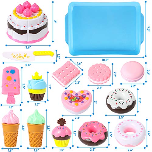 LovesTown Desserts Food Toy, 15 Pcs Kids Play Food Set Toddlers Pretend Toy Food Pretend Tea Party Food Fake Food Toy for Kids Birthday Gift