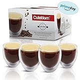 Cutehom Double Espresso Cups - Thermo Wall Coffee Mugs - Set of 4 glasses