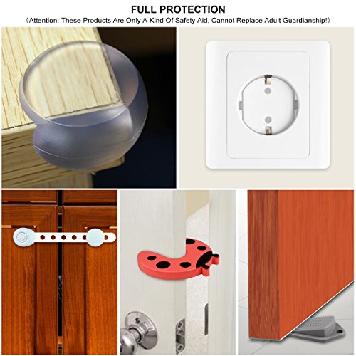 Eligara Baby Safety Protector Sets Include Child Safety Cabinet Locks (3Pcs) Corner Protector Guards (12Pcs) Outlet Plug Covers (32Pcs) Door Stopper (4Pcs) Door Stopper - Thumbnail 6