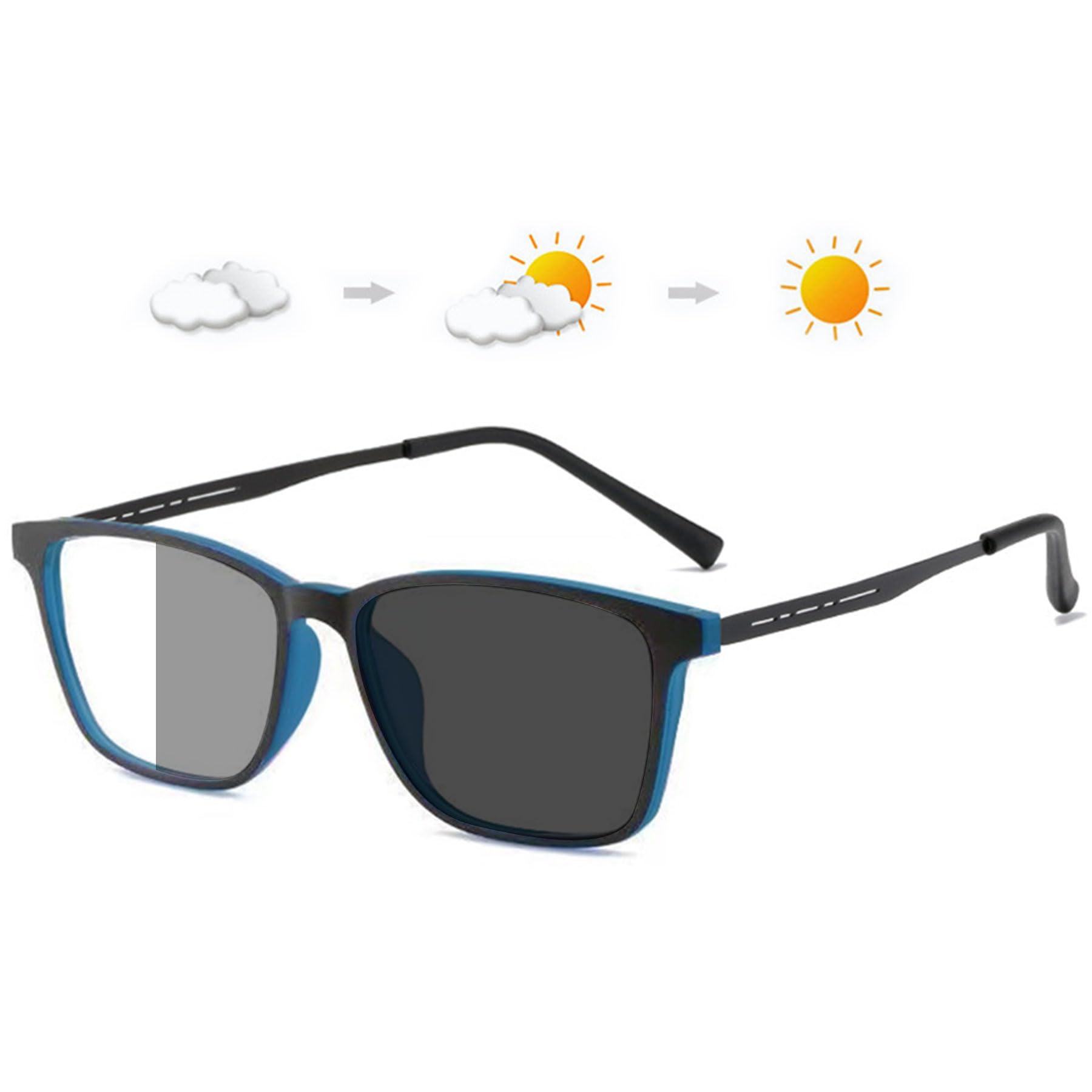 Lanomi Rectangle Photochromic Reading Glasses Blue Light Blocking Reading Sunglasses UV400 Protection Eyeglasses for Women Men Blue (Photochromic Grey) 3.5