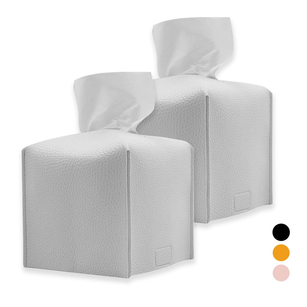 Tissue Box Cover, Square PU Leather Tissue Holder, Square Napkin Dispenser for Home, Hotel, Office, Vanity and Restaurant - 5 Inch Cube - 2 Pcs White