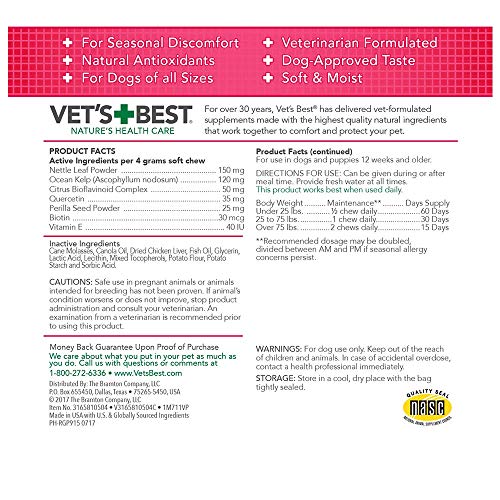 Vet's Best Seasonal Allergy Soft Chews Dog Supplements, 30 Day Supply
