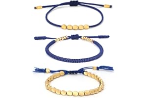 Pingyongchang 3 PCS Handmade Rope Red String Hand-Knitted Bracelets Tibetan Buddhist Woven Lucky Adjustable Cotton Copper Beads Bracelets for Women Men Friendship Gifts Jewelry