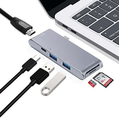 USB C Hub,6 in 1 Type-C Multi-Port Hub Adapter with USB C Charing Port,USB C Hub to HDMI Output 4K,2 USB 3.0 Ports,SD/TF Card Reader for MacBook Pro,Google Chromebook,More USB C Devices,Grey