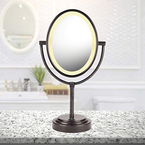 Conair Reflections Double-Sided Incandescent Lighted Vanity Makeup Mirror, 1x/7x magnification, Oiled Bronze finish