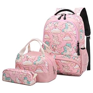 Mochila Escolar Unicornio Niña Infantil Adolescentes Sets de Mochila con Bolsa del Almuerzo y Estuche de Lápices Rosa