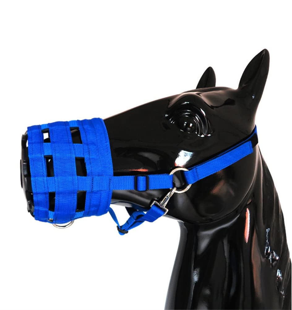 Horse Muzzle Adjustable Muzzle with Loop Muzzle Made of Soft Nylon Breathable, Safe Training Muzzle Small, Medium Horse, Prevents Biting, Chewing