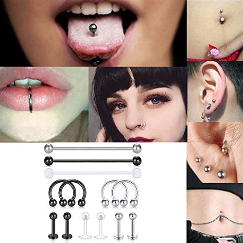 WZPB 43Pcs Professional Piercing Kit Surgical Steel Piercing Jewelry 14G 16G Piercing Needles Disposable Piercing Clamps for Nose Lip Ear Piercing