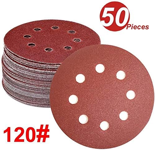 DollaTek 50PCS Sanding Discs Pads, 5-Inch 8-Hole 120-Grit Hook and Loop Aluminium Oxide Sandpaper for Random Orbital Sander - Image 3