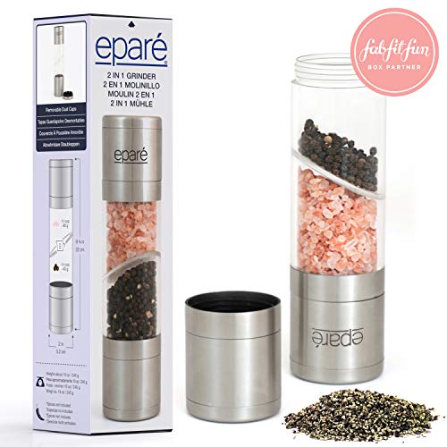 Epar&eacute; 2 in 1 Salt & Pepper Grinder - Dual Mill Grinders - Space Saver Combo Mills Set - Stainless Steel & Acrylic Case