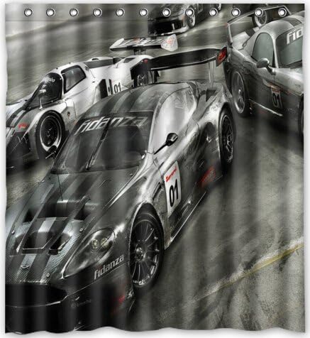 66"(w) x 72"(h) car racing supercars Pattern Bathroom Shower Curtain Shower Rings Included, 100% Polyester