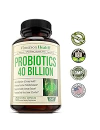 Probiotics 40 billones de suplemento CFU – Ayuda a mejorar la salud digestiva, urinaria e inmunitaria. Promueve el equilibrio probiótico positivo y la absorción óptima de nutrientes. Evita alergias y fríos. 100% libre de gluten.