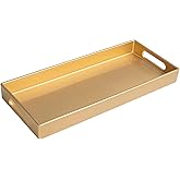 MAONAME Gold Vanity Tray, Plastic Decorative Tray, Rectangular Trays with Handles, Narrow Bathroom Trays for Toilet Tank, 13.8" X 6" X 1.57"