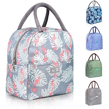 DAS TRUST Upgraded Meal Prep Insulated Lunch Tote Freezable Food Cooler Bag Lunchbox for Girls Reusable Lunch Bag for Women Men (Grey Flamingo)