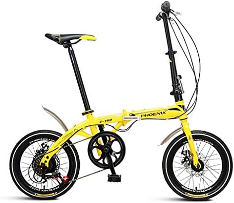 Yunyisujiao Folding Bicycle 16 Inch Shift Bicycle Lightweight Adult Men And Women Folding Bike Double Disc Brake Folding Bicycle (Color : YELLOW, Size : 130 * 30 * 83CM)