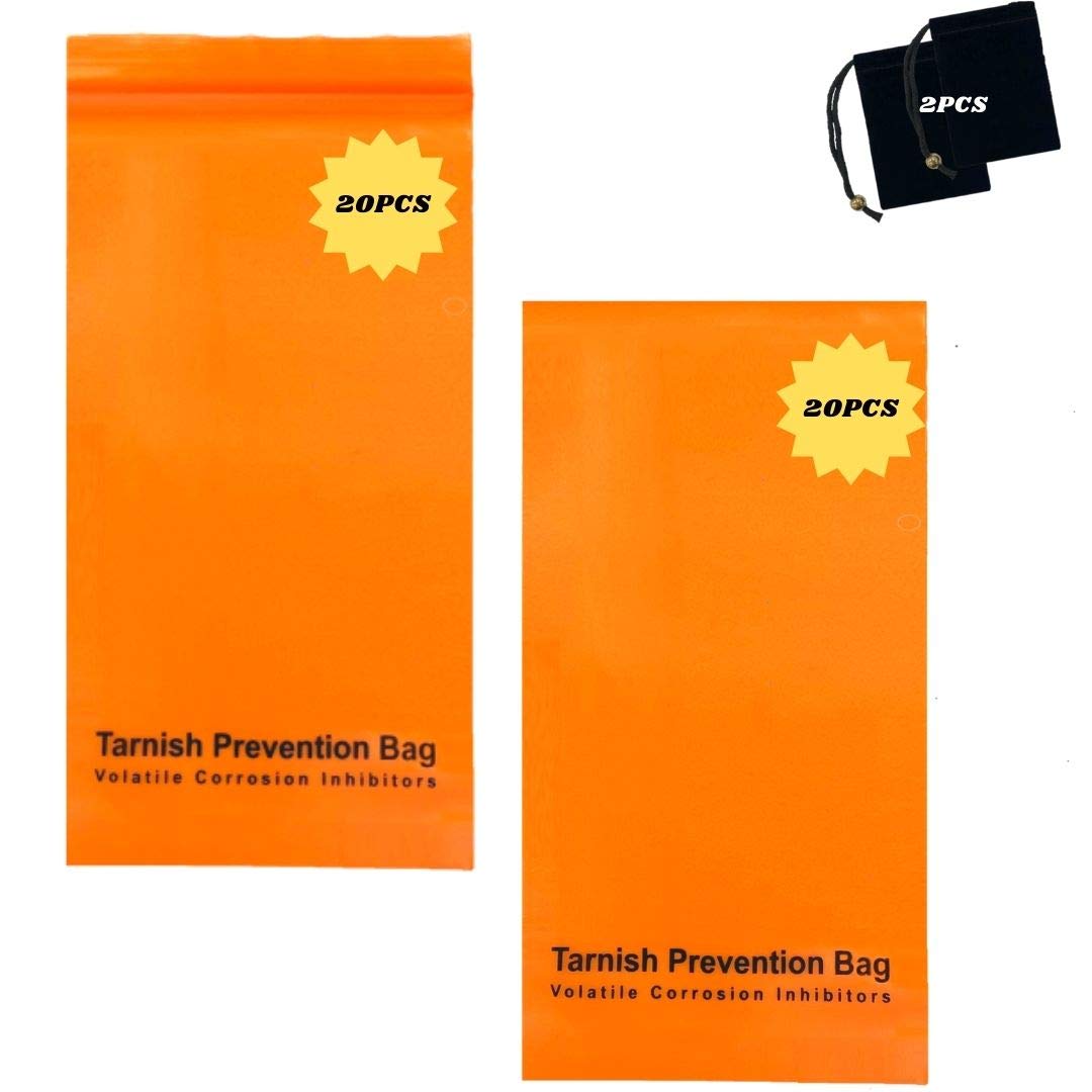 A-ONE Rust Prevention VCI Bags, Oxidation Prevention Bags Open End Bag And Zipper Resealable Closure Bag 3.2” x 6” 40pcs, and 2 Velvet Bags (Without Tarnish Prevention Function)